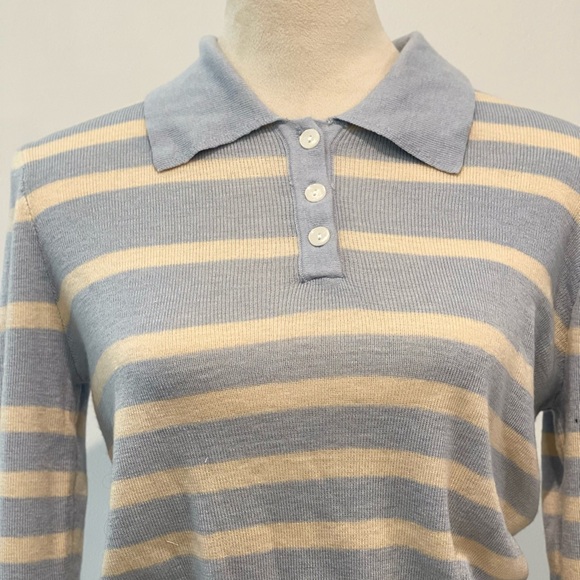 Cider Blue Cream Stripe Collar Long Sleeve Sweater Top - Picture 5 of 9